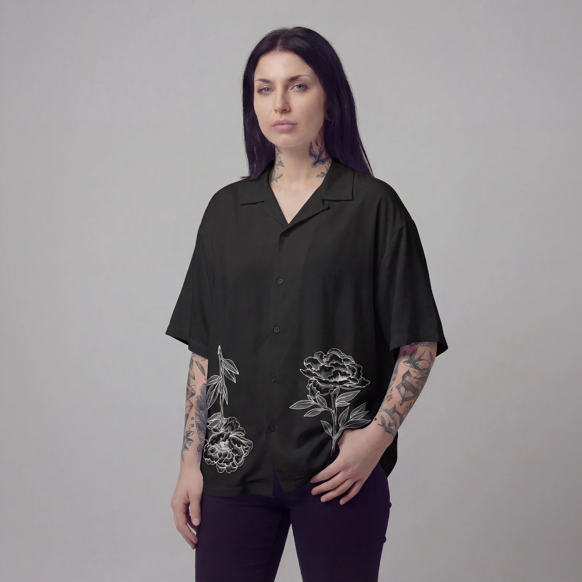 Peonie Cuban Shirt Black - Image 3